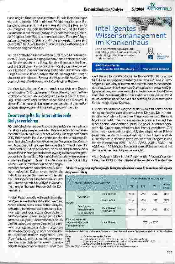 Vorschauseite 2: Kostenkalkulation für die Dialyse und andere Therapieverfahren der Nephrologie