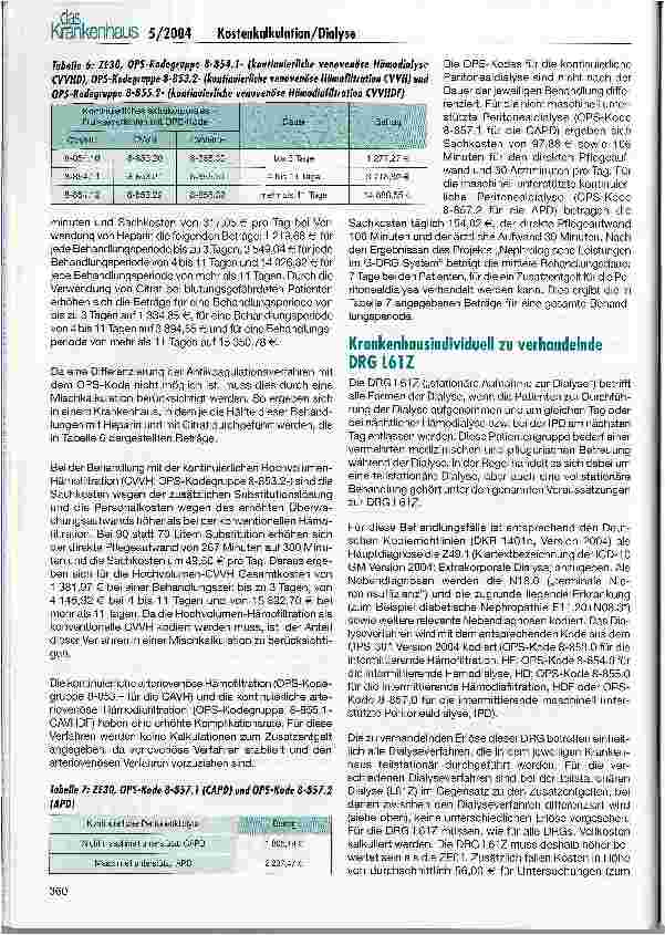 Vorschauseite 5: Kostenkalkulation für die Dialyse und andere Therapieverfahren der Nephrologie