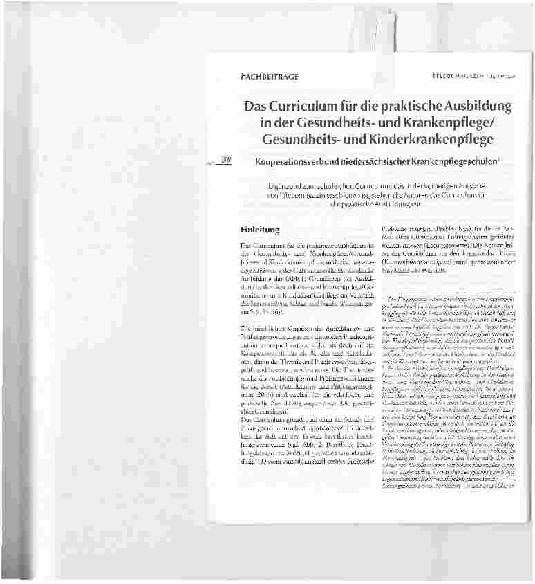 Vorschauseite 1: Das Curriculum für die praktische Ausbildung in der Gesundheitsund Krankenpflege/ Gesundheitsund Kinderkrankenpflege
