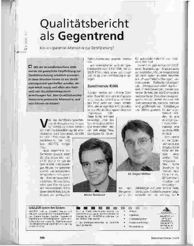 Vorschauseite 1: Qualitätsbericht als Gegentrend. Kosten sparende Alternative zur Zertifizierung?