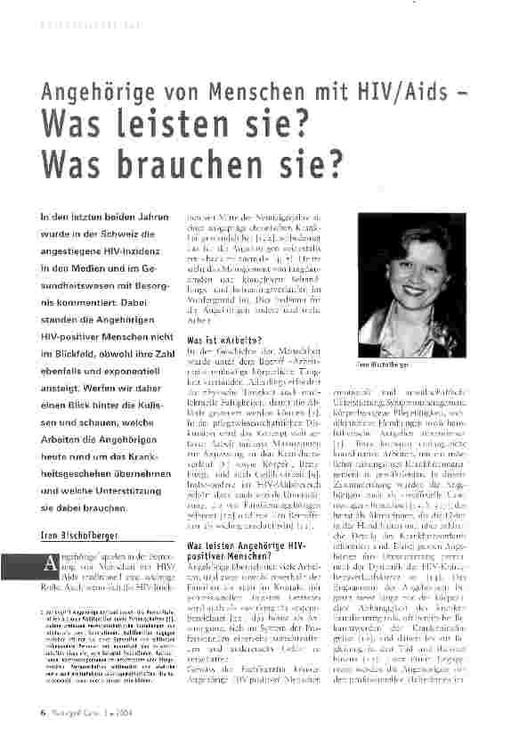 Vorschauseite 1: Angehörige von Menschen mit HIV/Aids -Was leisten sie? Was brauchen sie?