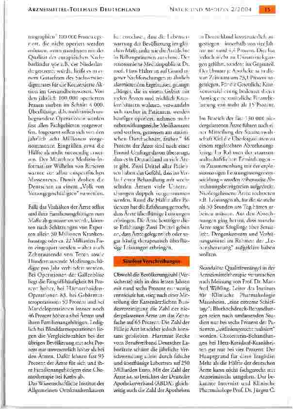 Vorschauseite 3: ARZNEIMITTEL-TOLLHAUS DEUTSCHLAND DAS DIKTAT DES ÜBERFLUSSES. EINE BESTANDSAUFNAHME DER GIGANTISCHEN VERSCHWENDUNGEN IM DEUTSCHEN MEDIZINBETRIEB