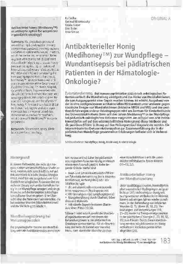 Vorschauseite 1: Antibakterieller Honig (Medihoney™) zur Wundpflege Wundantisepsis bei pädiatrischen Patienten in der Hämatologie-Onkologie?