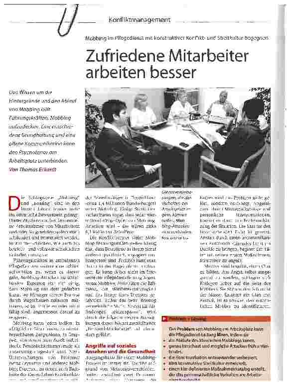 Vorschauseite 1: Zufriedene Mitarbeiter arbeiten besserMobbing im Pflegedienst mit konstruktiver Konfliktund Streitkultur begegnen