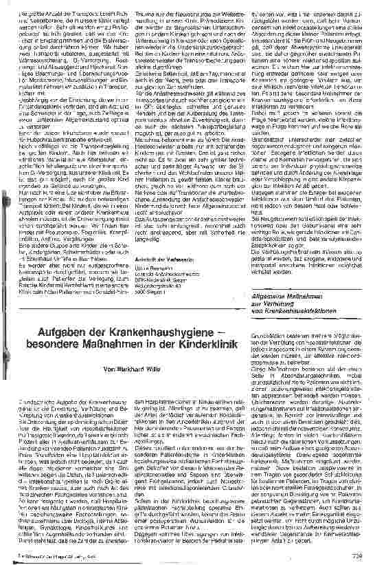 Vorschauseite 1: Aufgaben der Krankenhaushygiene besondere Maßnahmen in der Kinderklinik