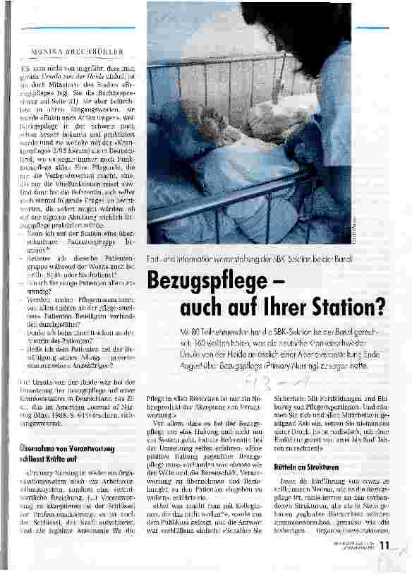 Vorschauseite 1: Bezugspflege - auch auf Ihrer Station? Fortund Informationsveranstaltung der SBK-Sektion beider Basel