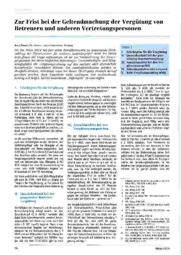 Vorschauseite 1: Zur Frist bei der Geltendmachung der Vergütung von Betreuern und anderen Vertretungspersonen
