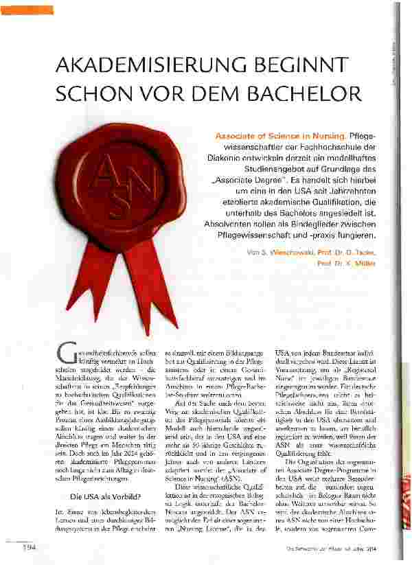 Vorschauseite 1: AKADEMISIERUNG BEGINNT SCHON VOR DEM BACHELOR