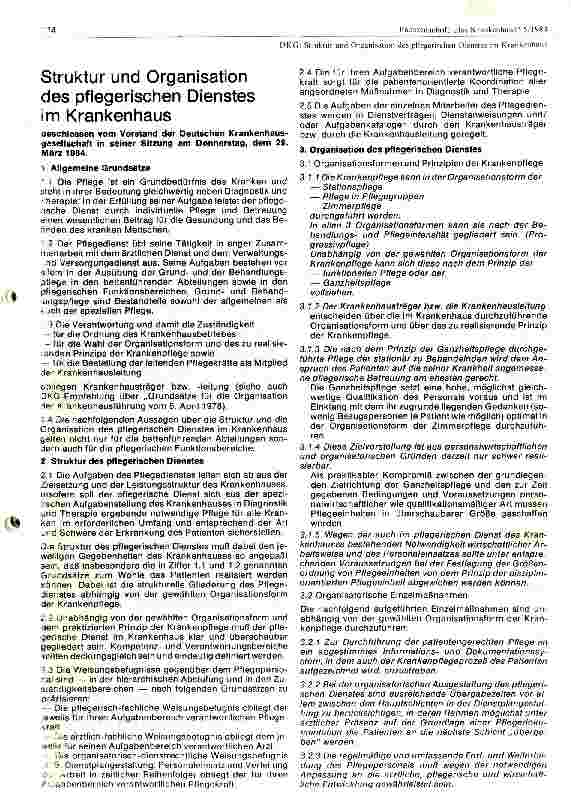 Vorschauseite 1: Struktur und Organisation des pflegerischen Dienstes im Krankenhaus Empfehlung