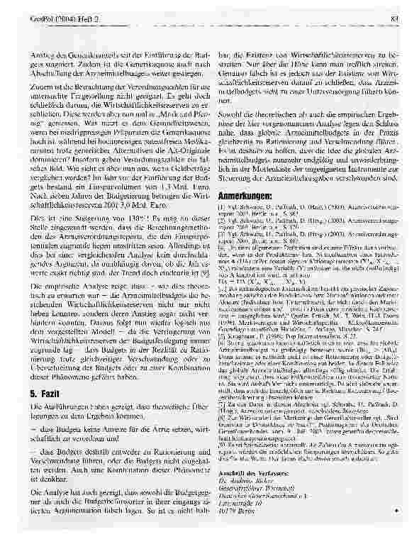Vorschauseite 6: Arzneimittelbudgets aus volkswirtschaftlicher Perspektive - theoretische und empirische Überlegungen -
