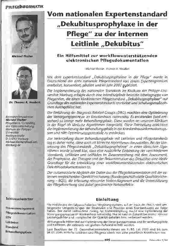 Vorschauseite 1: Vom nationalen Expertenstandard Dekubitusprophylaxe in der Pflege zu der internen Leitlinie DekubitusEin Hilfsmittel zur workflowunterstützenden elektronischen Pflegedokumentation