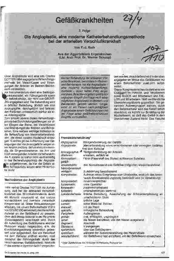 Vorschauseite 1: Gefäßkrankheiten/Die Angioplastie, eine moderne Katheterbehandlung bei der arteriellen Verschlußkrankheit