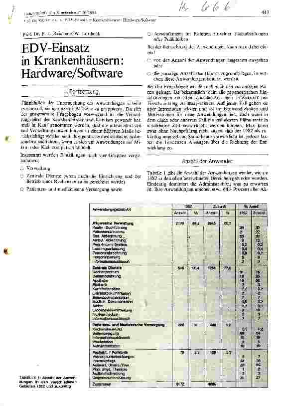 Vorschauseite 1: EDV - Einsatz in Krankenhäusern Hardware/Software 1. Fortsetzung