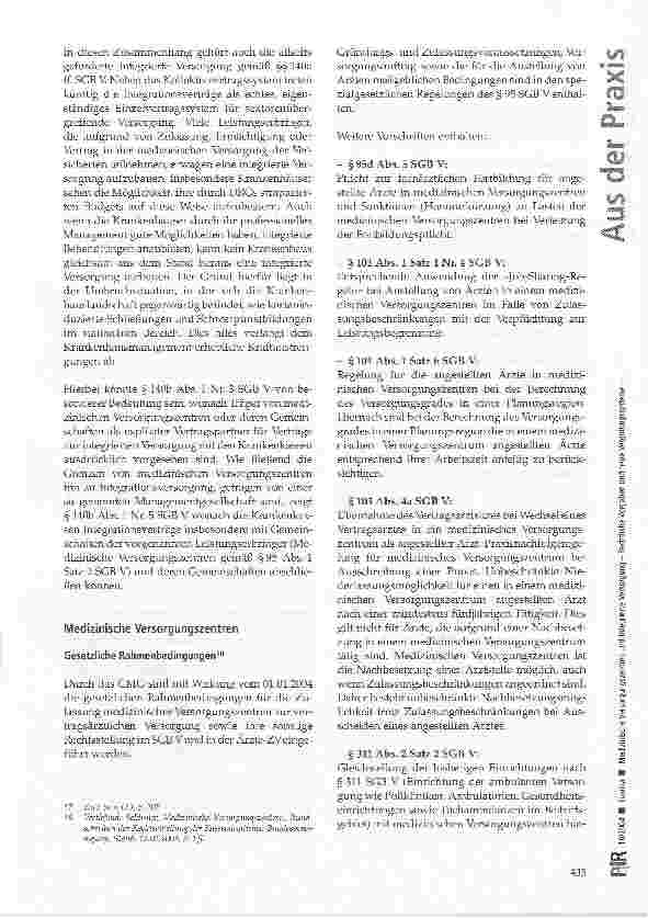 Vorschauseite 3: Medizinische Versorgungszentren und Integrierte Versorgung-Rechtliche Vorgaben und neue Vergütungssysteme -(I. Teil)