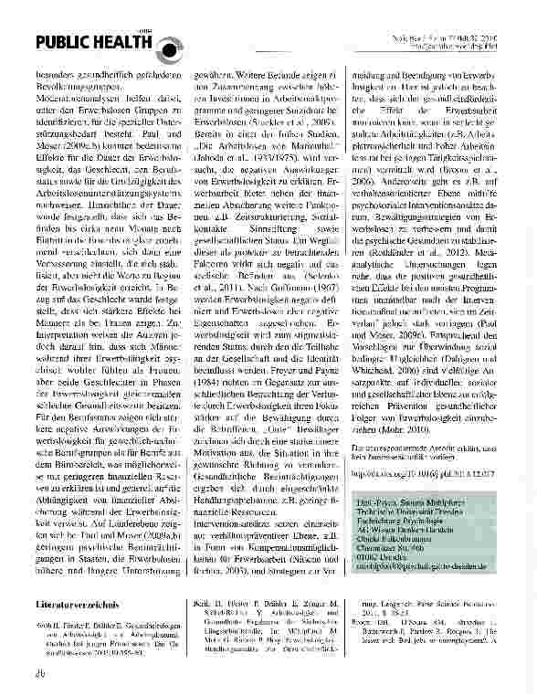Vorschauseite 2: Seelische Gesundheit und Erwerbslosigkeit