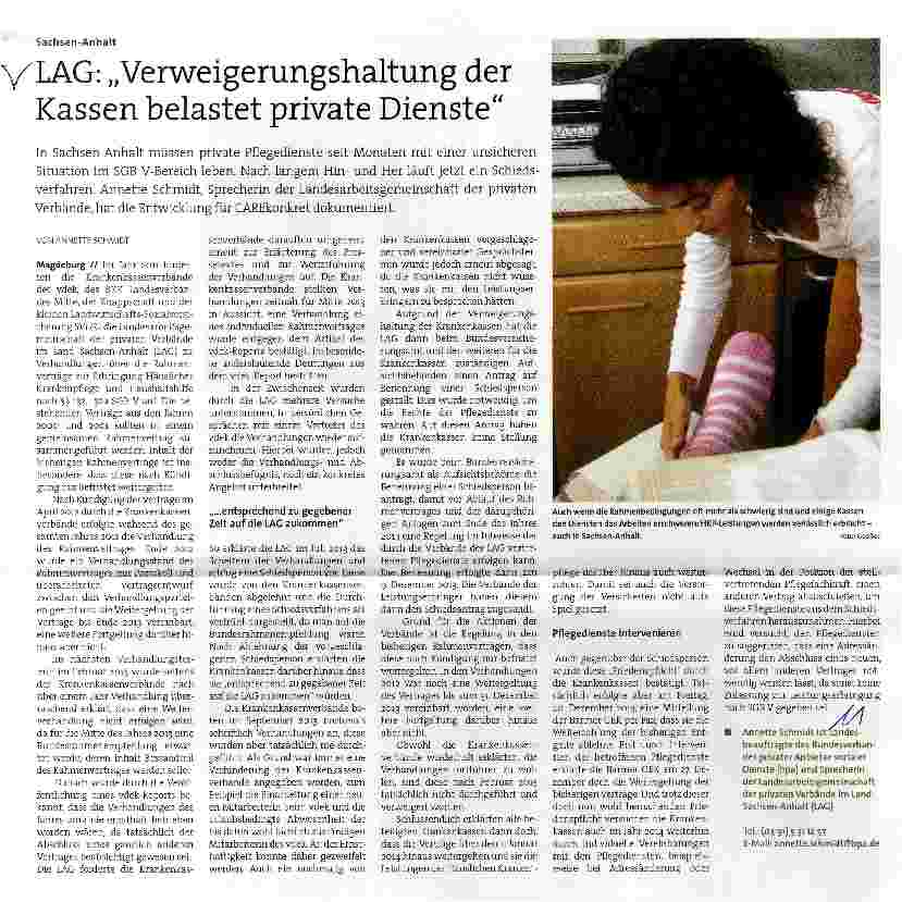 Vorschauseite 1: Verweigerungshaltung der Kassen belastet private Dienste