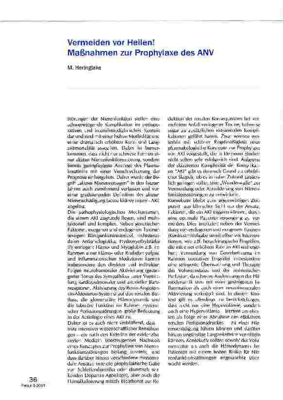 Vorschauseite 1: Vermeiden vor Heilen! Maßnahmen zur Prophylaxe des ANV