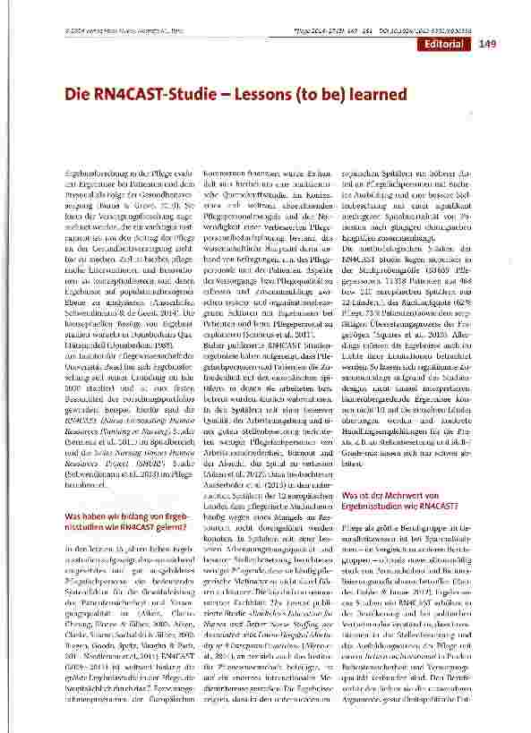 Vorschauseite 1: Die RN4CAST-Studie - Lessons (to be) learned