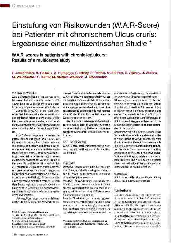 Vorschauseite 1: Einstufung von Risikowunden (WAR-Score) bei Patienten mit chronischem Ulcus cruris: Ergebnisse einer multizentrischen Studie