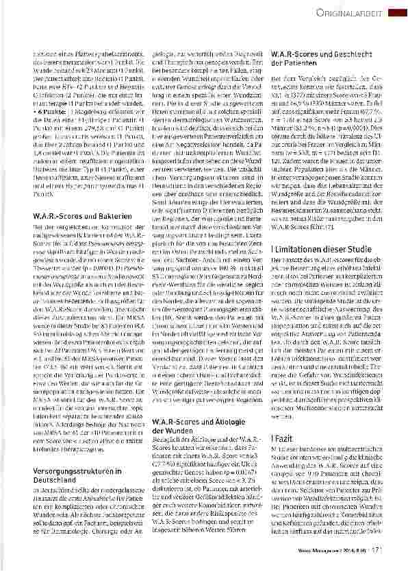 Vorschauseite 6: Einstufung von Risikowunden (WAR-Score) bei Patienten mit chronischem Ulcus cruris: Ergebnisse einer multizentrischen Studie
