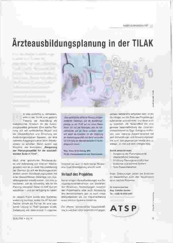 Vorschauseite 1: Ärzteausbildungsplanung in der TILAK