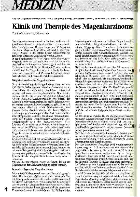 Vorschauseite 1: Klinik und Therapie des Magenkarzinoms