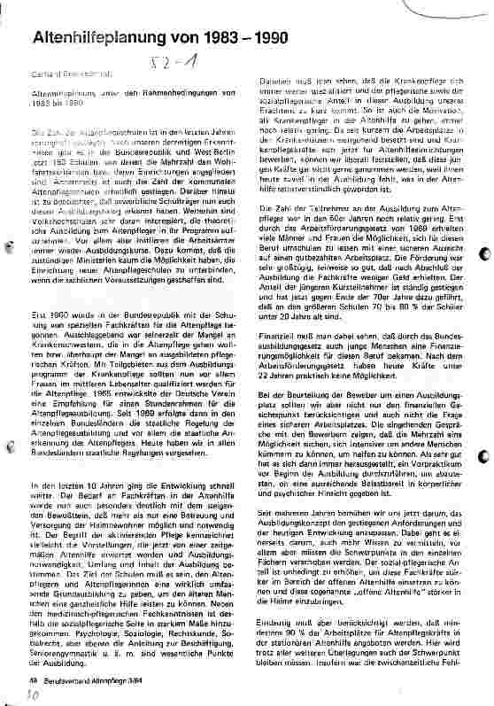 Vorschauseite 1: Altenhilfeplanung von 1983-1990