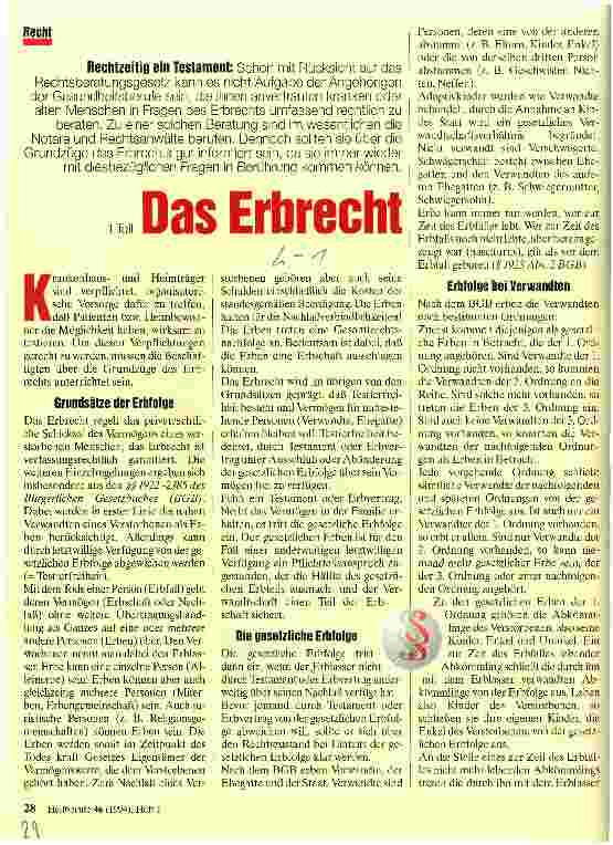 Vorschauseite 1: Das Erbrecht Rechtzeitig ein Testament 1.Teil