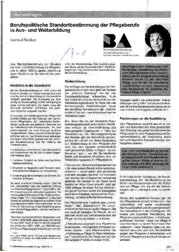 Vorschauseite 1: Berufspolitische Standortbestimmung der Pflegeberufe in Ausund Weiterbildung