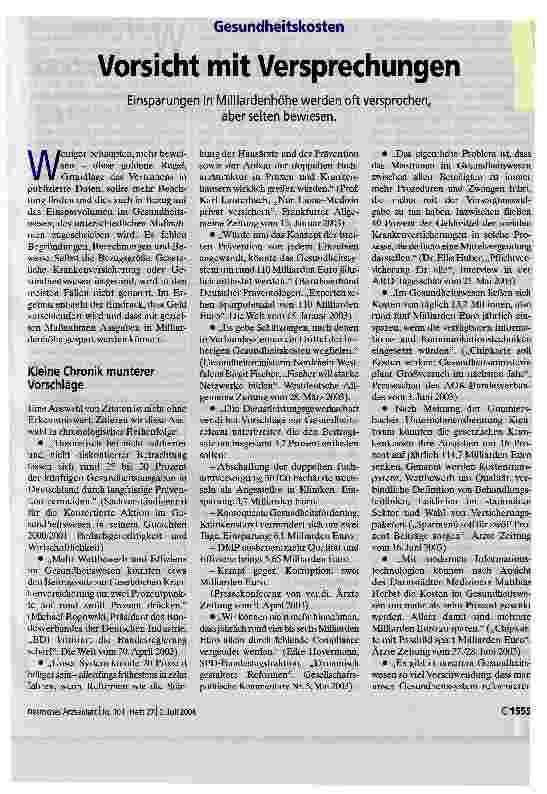 Vorschauseite 1: Vorsicht mit VersprechungenEinsparungen in Milliardenhöhe werden oft versprochen, aber selten bewiesen