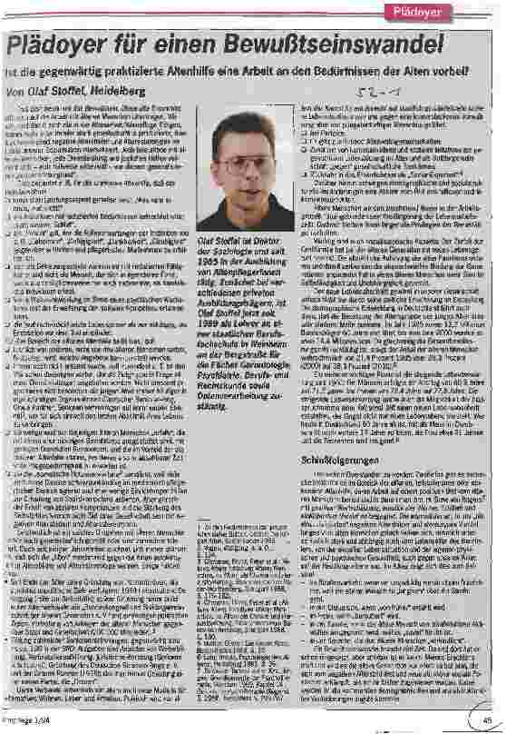 Vorschauseite 1: Plädoyer für einen Bewußtseinswandel Ist die gegenwärtig praktizierte Altenhilfe eine Arbeit an den Bedürfnissen der Alten vorbei?
