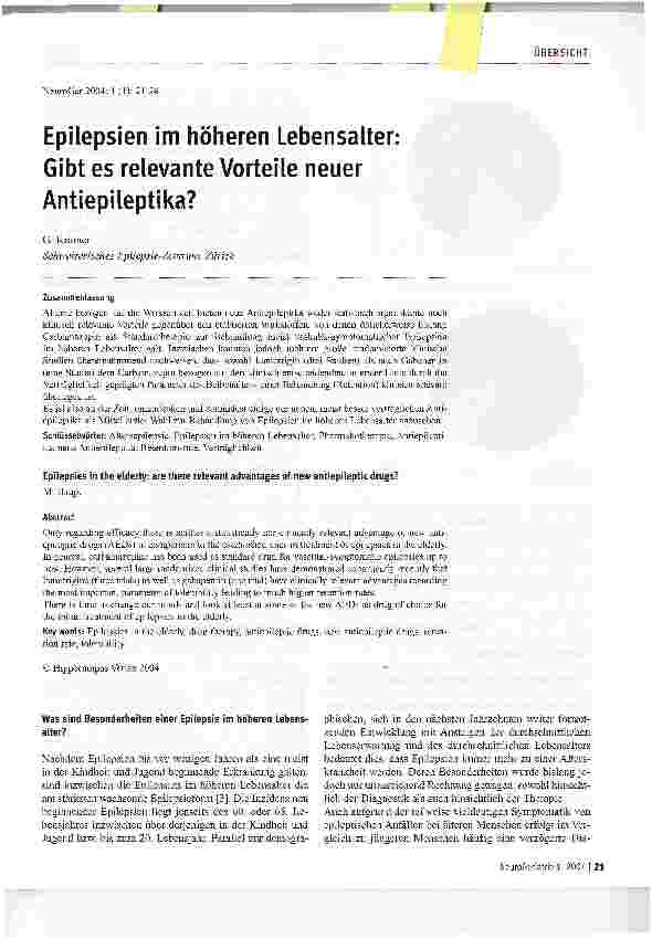 Vorschauseite 1: Epilepsien im höheren Lebensalter: Gibt es relevante Vorteile neuer Antiepileptika?