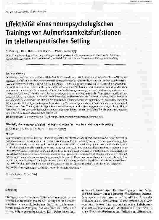 Vorschauseite 1: Effektivität eines neuropsychologischen Trainings von Aufmerksamkeitsfunktionen im teletherapeutischen Setting
