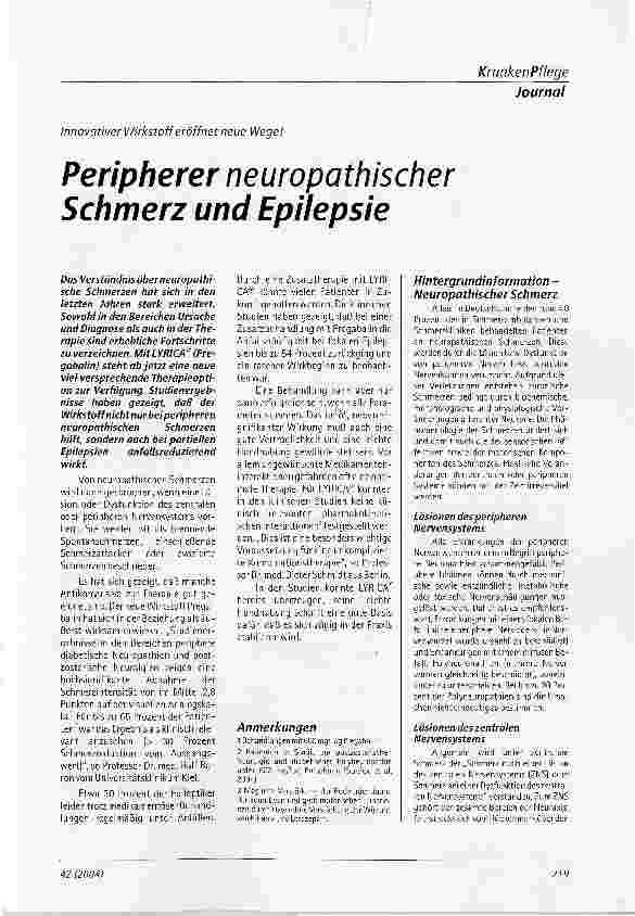 Vorschauseite 1: Peripherer neuropathischer Schmerz und EpilepsieInnovativer Wirkstoff eröffnet neue Wege!