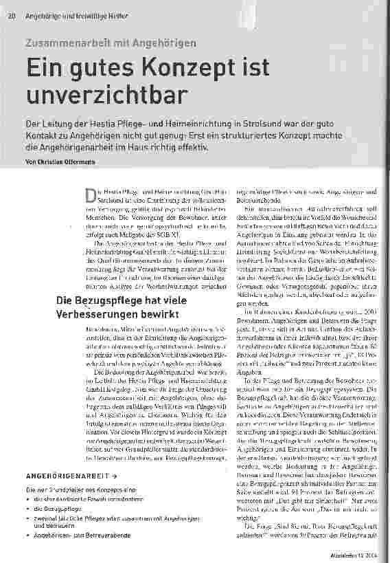 Vorschauseite 1: Ein gutes Konzept Ist unverzichtbarZusammenarbelt mit Angehörigen