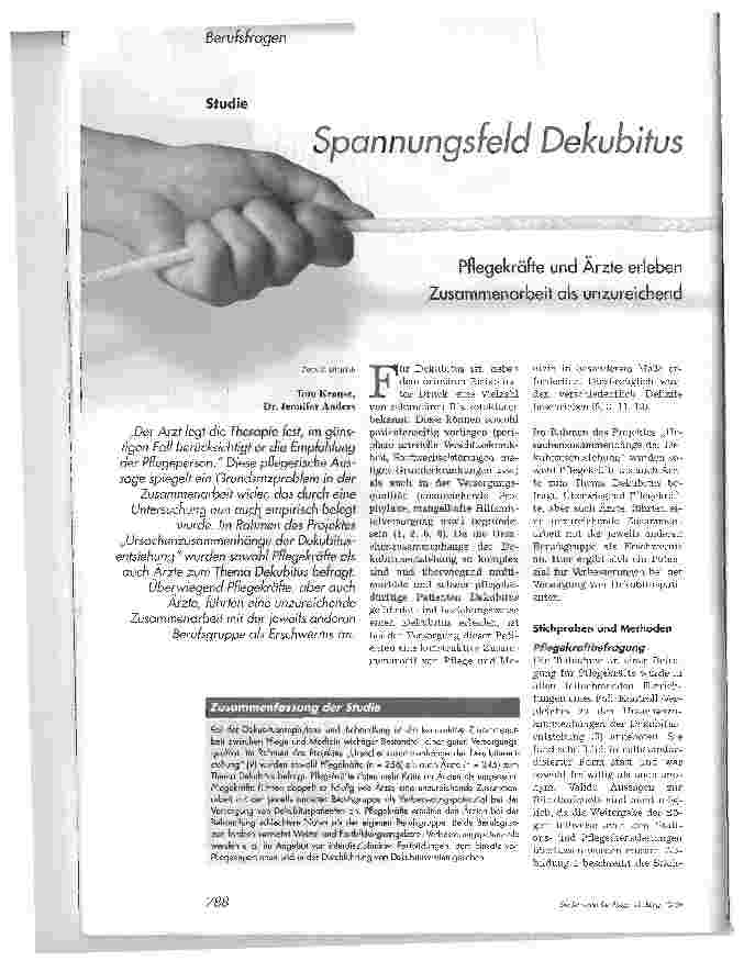 Vorschauseite 1: Spannungsfeld Dekubitus. Pflegekräfte und Ärzte erleben Zusammenarbeit als unzureichend