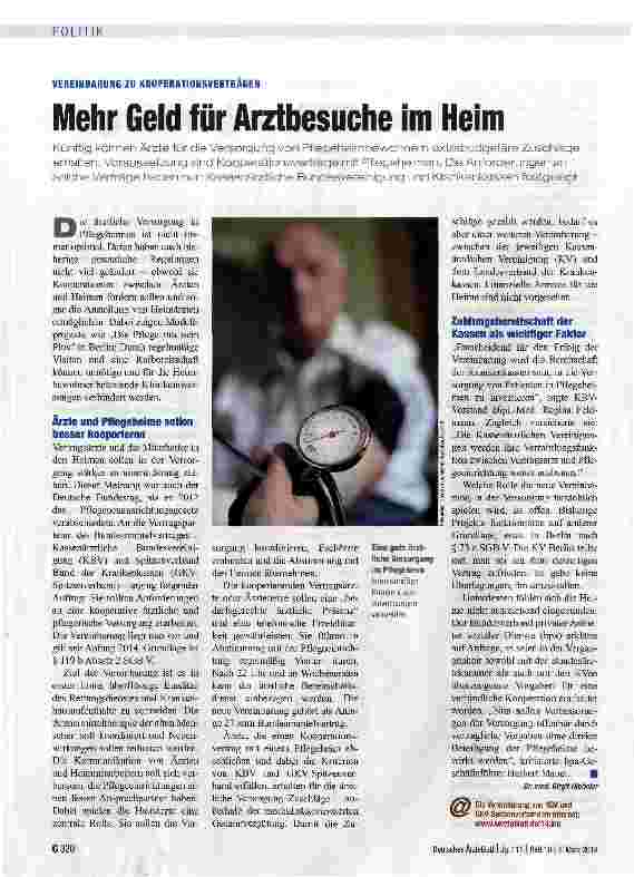 Vorschauseite 1: Mehr Geld für Arztbesuche im Heim