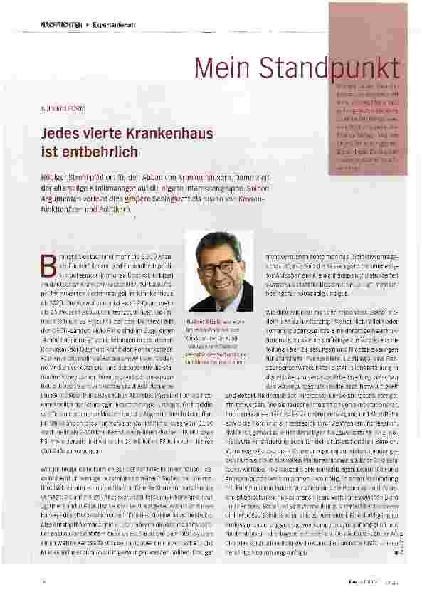 Vorschauseite 1: Jedes vierte Krankenhaus ist entbehrlich