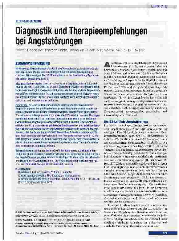 Vorschauseite 1: Diagnostik und Therapieempfehlungen bei Angststörungen