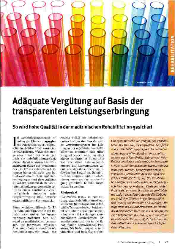 Vorschauseite 1: Adäquate Vergütung auf Basis der transparenten Leistungserbringung