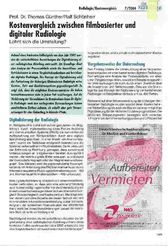 Vorschauseite 1: Kostenvergleich zwischen filmbasierter und digitaler RadiologieLohnt sich die Umstellung?