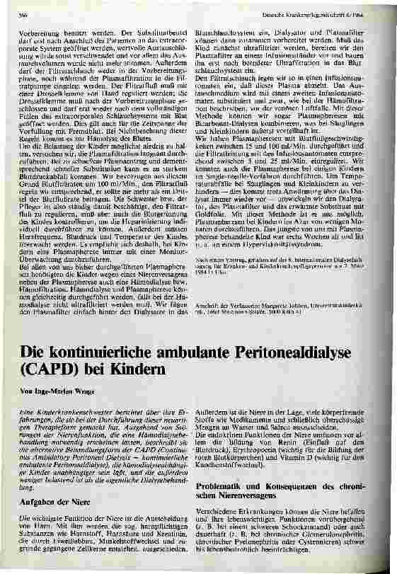 Vorschauseite 1: Die kontinuierliche ambulante Peritonealdialyse (CAPD) bei Kindern