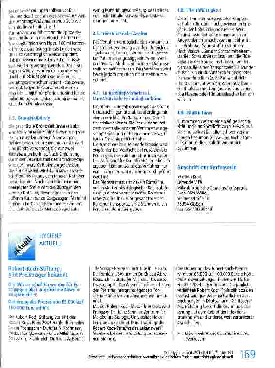 Vorschauseite 6: Entnahmeund Versandtechniken von mikrobiologischem ProbenmaterialInfektionen der tieferen Atemwege