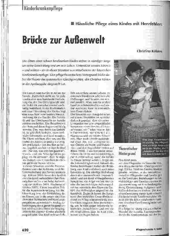 Vorschauseite 1: Brücke zur Außenwelt - Häusliche Pflege eines Kindes mit Herzfehler