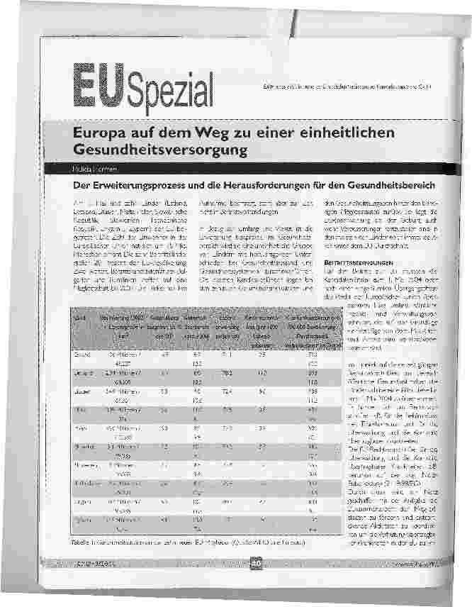 Vorschauseite 1: Europa auf dem Weg zu einer einheitlichen GesundheitsversorgungDer Erweiterungsprozess und die Herausforderungen für den Gesundheitsbereich