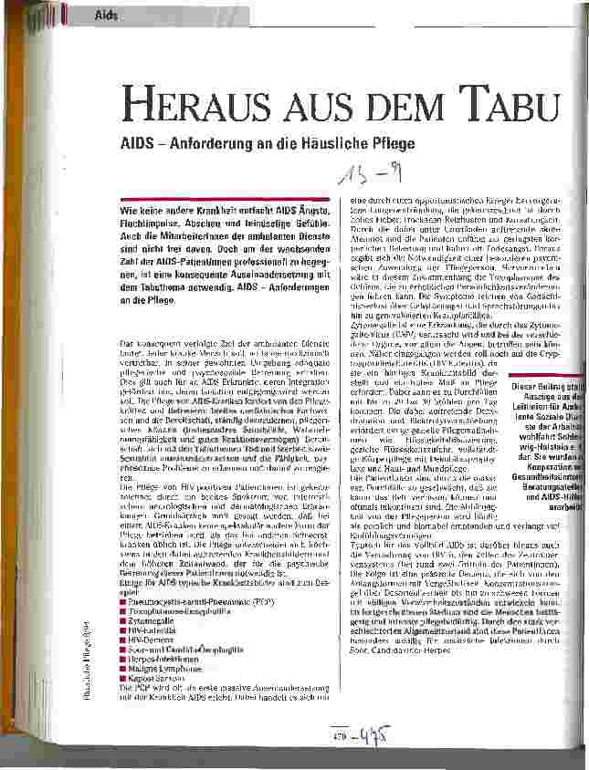 Vorschauseite 1: Heraus aus dem Tabu AIDS - Anforderung an die Häusliche Pflege