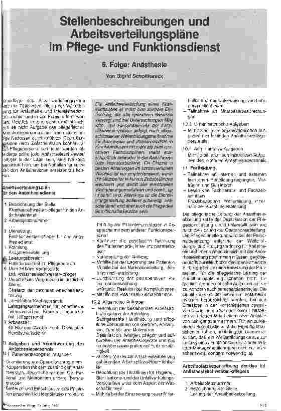 Vorschauseite 1: Stellenbeschreibung und Arbeitsverteilungspläne im Pflege und Funktionsbereich 6. Folge Anästhesie