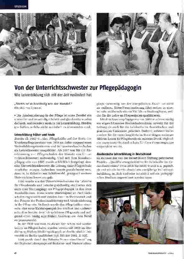 Vorschauseite 1: Von der Unterrichtsschwester zur Pflegepädagogin