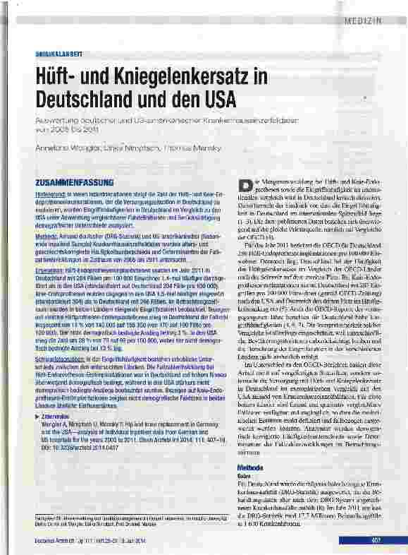 Vorschauseite 1: Hüftund Kniegelenkersatz in Deutschland und den USA