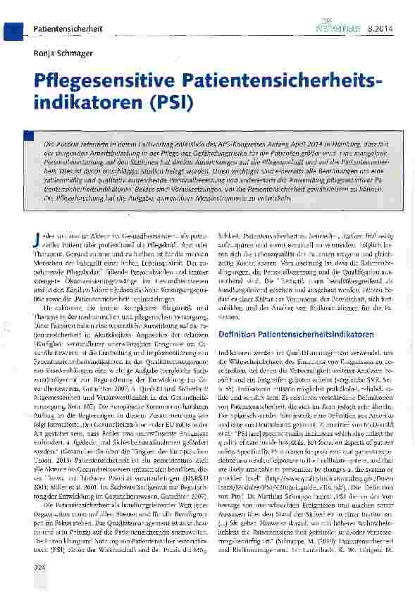 Vorschauseite 1: Pflegesensitive Patientensicherheits (PSI)